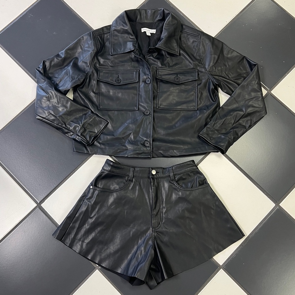 And Now This Faux Leather Jacket and Faux Leather Shorts Set